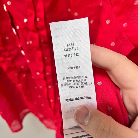 Abercrombie & Fitch Womens Sheer Red Polka Dot Blouse Button-Front Size S - Picture 2 of 8
